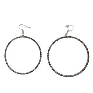 Rhinestone Hoop Statement Earrings Silver Tone Jewelry